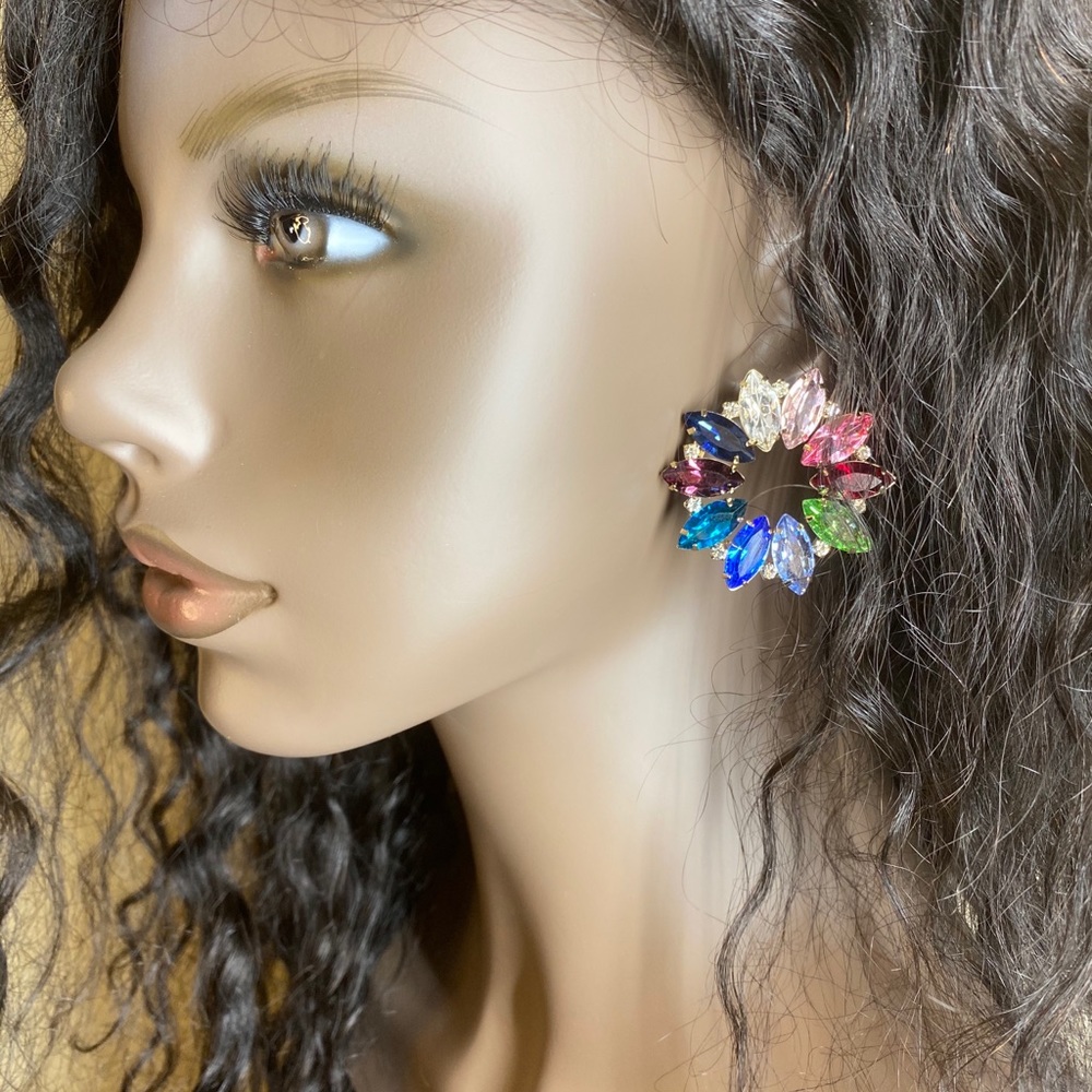 Multi Colored Crystal Circle Earrings
